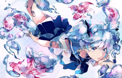 【id=58256136 画师：まなコ 画师：ボトルミク】初音未来，瓶初音，bottle miku，水手服，金鱼，P站，少女，动漫，插画，同人