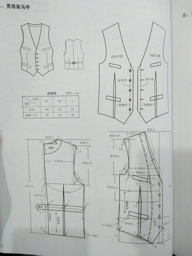 服装打版男上衣 男西装马甲