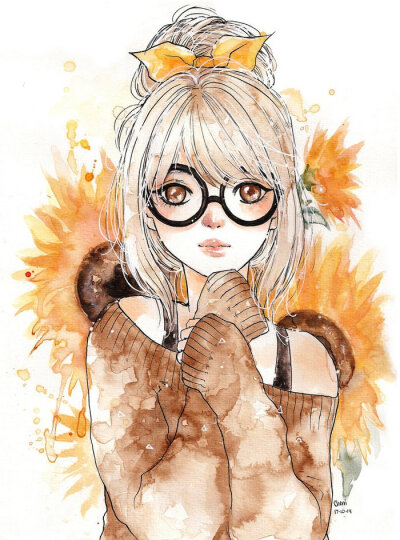 sunflower_girl 水彩 插画 少女 by_cherriuki