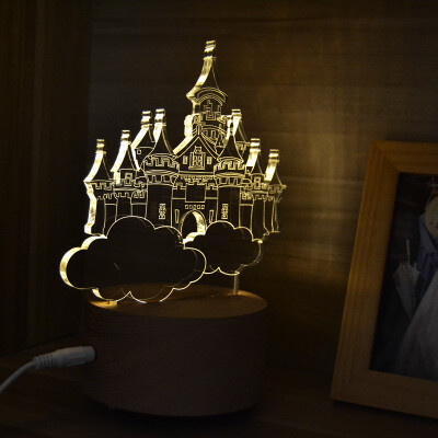 3D木制LED立体装饰台灯音乐盒天空之城八音盒七夕情人节生日礼物