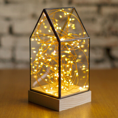 梦想家火树银花实木玻璃罩夜灯北欧风LED装饰台灯创意生日礼物