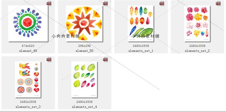 手绘水彩风格小鸟花朵彩铅树叶背景PNG海报卡片设计素材PNG20