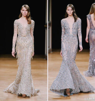 Ziad Nakad Fall 2016 Couture｜同样来自黎巴嫩的仙牌，有别于Zuhair Murad 跟Elie Saab 的是立体感超强的雕花，格纹状或者竖状的底纹。