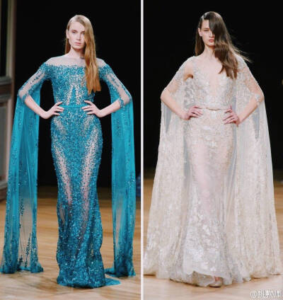 Ziad Nakad Fall 2016 Couture｜同样来自黎巴嫩的仙牌，有别于Zuhair Murad 跟Elie Saab 的是立体感超强的雕花，格纹状或者竖状的底纹。