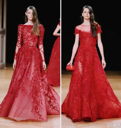 Ziad Nakad Fall 2016 Couture｜同样来自黎巴嫩的仙牌，有别于Zuhair Murad 跟Elie Saab 的是立体感超强的雕花，格纹状或者竖状的底纹。