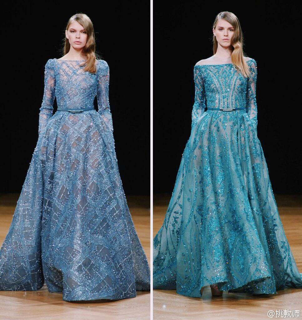 Ziad Nakad Fall 2016 Couture｜同样来自黎巴嫩的仙牌，有别于Zuhair Murad 跟Elie Saab 的是立体感超强的雕花，格纹状或者竖状的底纹。