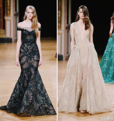 Ziad Nakad Fall 2016 Couture｜同样来自黎巴嫩的仙牌，有别于Zuhair Murad 跟Elie Saab 的是立体感超强的雕花，格纹状或者竖状的底纹。