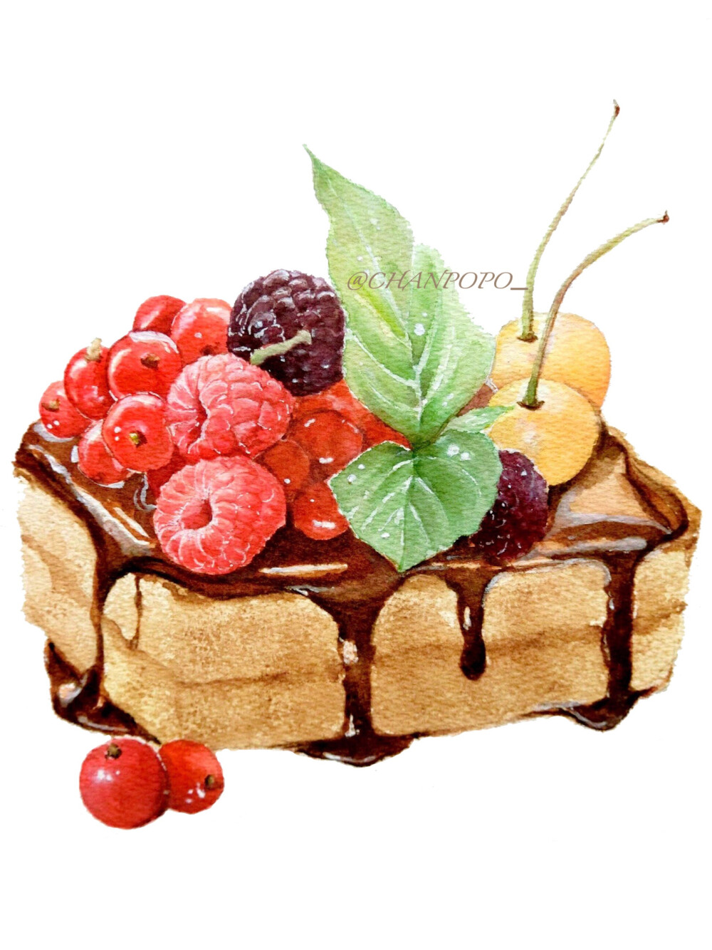 【小美食】水彩 手绘 绘画 插画 美食 甜品 水果巧克力吐司