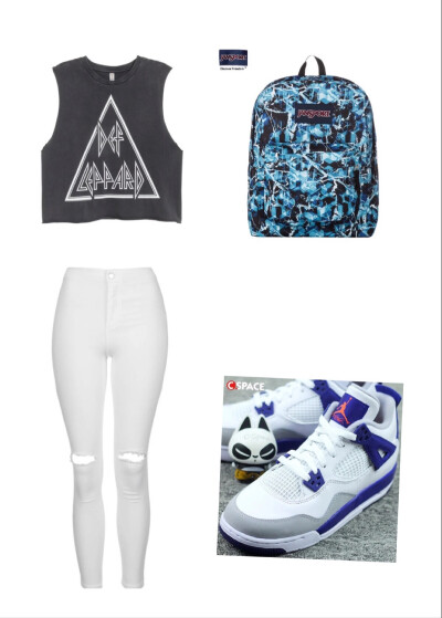 Top:H&M/Bottoms:Topshop/Shoes:Air Jordan 4 Deep Royal Blue/Bag:Jansport