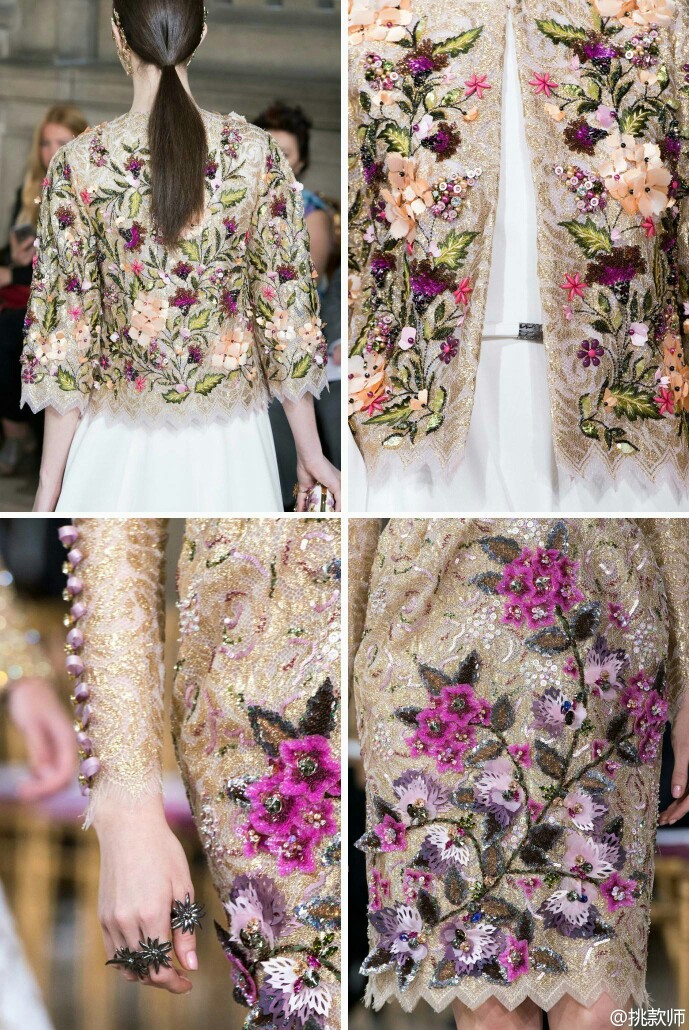 Detail｜Georges Hobeika 2016秋冬高级定制秀场上的细节之美。精致的花朵和生动的蝴蝶，缠绕在耳边和指间，演绎梦幻唯美的花园系列
