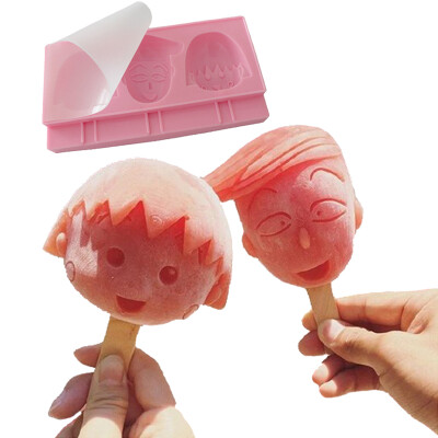 樱桃小丸子硅胶雪糕模具三连卡通冰格冰棒模具花轮巧克力模具
