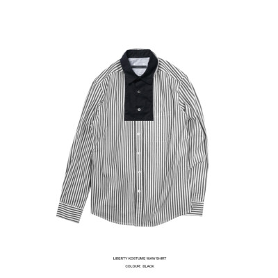 LIBERTY KOSTUME shirt 拼接条纹方领长袖衬衫