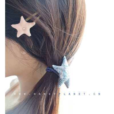 {森糖星球|原创轻珠宝} 韩国进口日韩女可爱布艺碎花星星发夹发圈