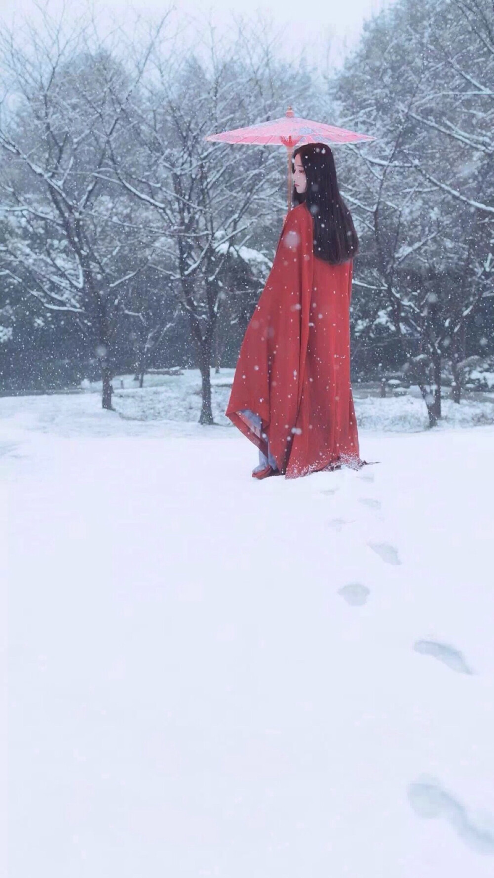 大图壁纸意境女生唯美下雪