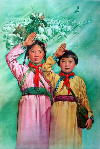 1965年5月《草原英雄小姊妹》李慕白作。不知道这幅画里讲述了什么故事。