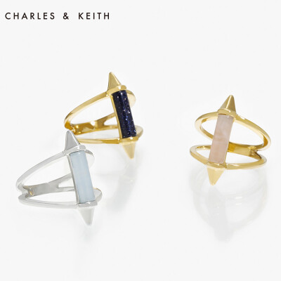 CHARLES&amp;KEITH 戒指 CK531430002 夸张装饰戒双环半宝石食指戒