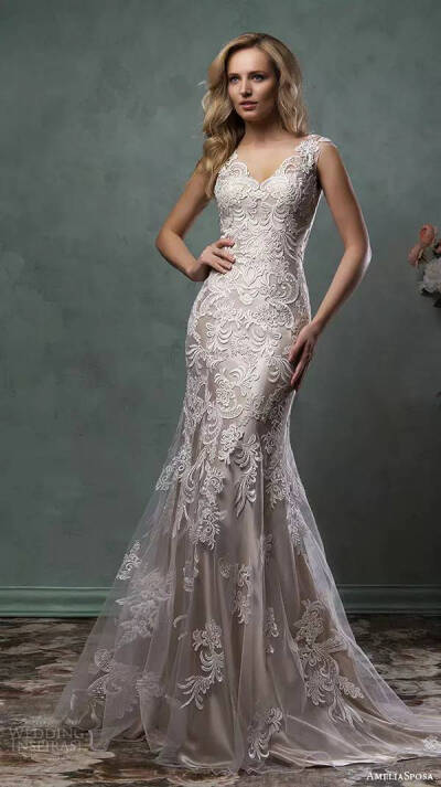 Amelia Sposa 2016 婚纱系列LookBook 新季设计延续了品牌永恒浪漫的主题，美丽的鱼尾设计、精致的蕾丝、香槟金的底衬，带给新娘们梦幻婚纱礼服～
