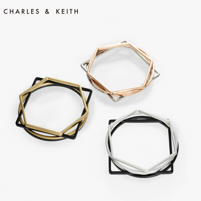 CHARLES&amp;KEITH 手环 CK51217 不规则不锈钢女式多环手镯