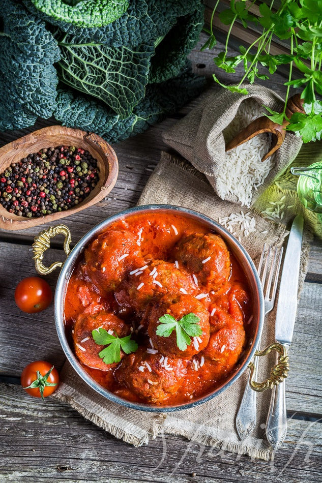 Homemade meatballs with tomato sauce.