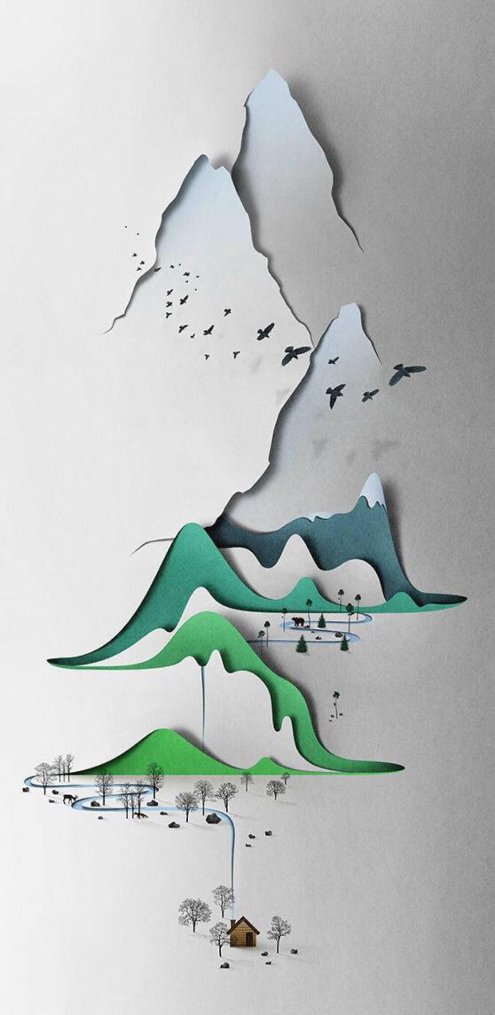 Eiko Ojala，爱沙利亚共和国知名剪纸、插画、平面设计艺术家。
生活在爱沙利亚首都塔林的Eiko Ojala擅长书籍、插画的拼接和雕塑艺术。其创作的剪纸雕塑艺术作品多次被时尚杂志、书籍出版所采用。Eiko Ojala将光影元素和色彩原理巧妙的融合在一起，创作出了体态丰盈、立体感十足的剪纸雕塑艺术作品。因为其杰出的艺术表现和塑造功力，曾经被提名为“iIllustrators最具前途年轻人奖”。
