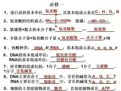 高中生物必修一知识点