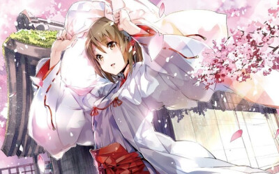 巫女 巫女服 樱花 少女 动漫 神社 美