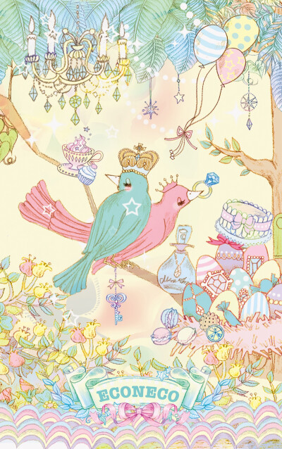 Econeco Happy Twin Birds Wallpaper 梦幻墙纸 转载自Wall Paper Gallery