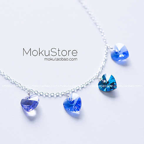 MokuStore●清新糖果色施家水晶爱心 锁骨链|短项链[彩虹心*海洋]