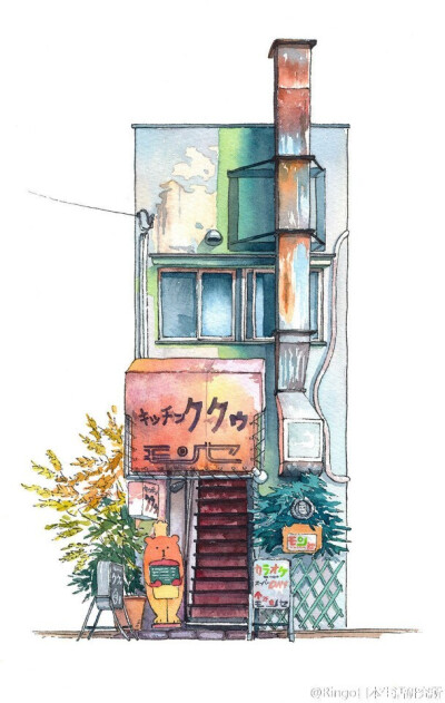 水彩 小屋子