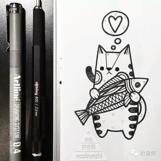猫咪纹身趣味猫纹身喵星人刺青猫咪鱼之恋