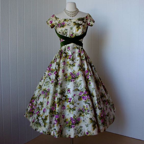 1950路易斯丝花卉鸡尾酒礼服