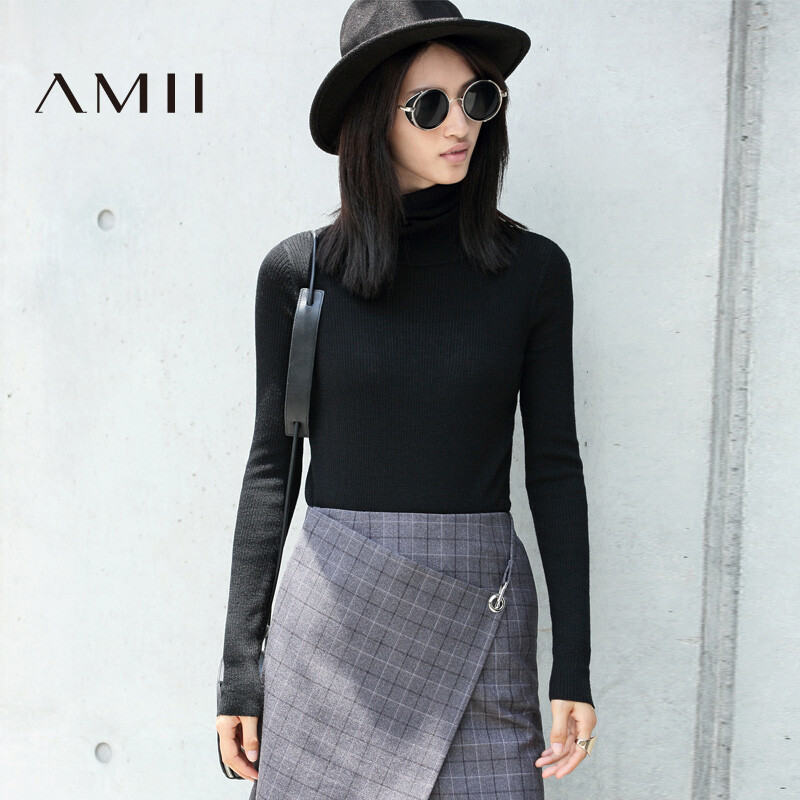 Amii2016冬装 艾米女装店高领套头女修身毛衣