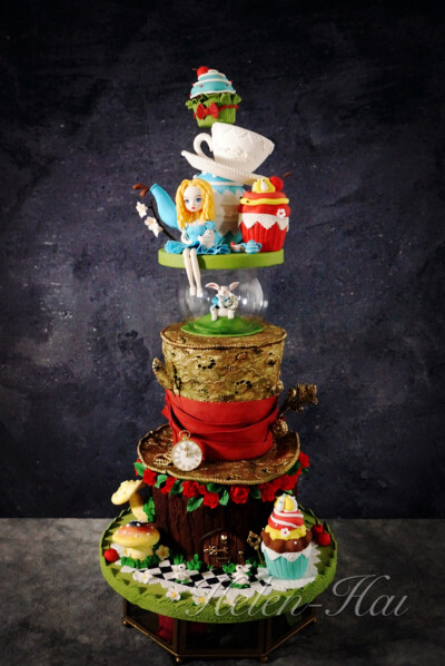 翻糖蛋糕 甜品台主蛋糕 爱丽丝梦游仙境 兔先生 