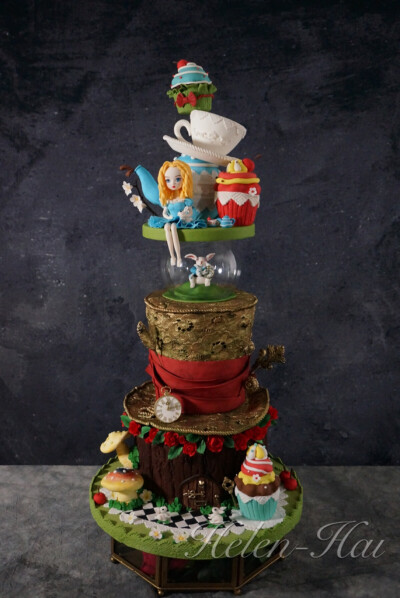 翻糖蛋糕 甜品台主蛋糕 爱丽丝梦游仙境 兔先生 