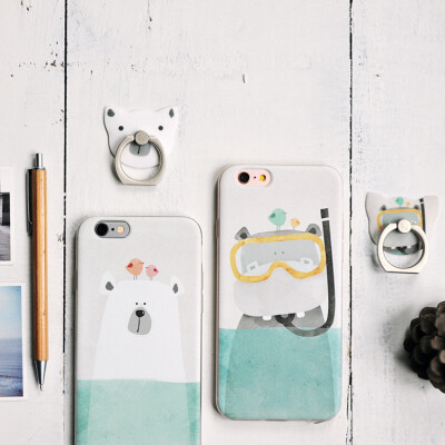 创意良品可爱河马北极熊 原创苹果手机壳 iphone6保护套卡通套装