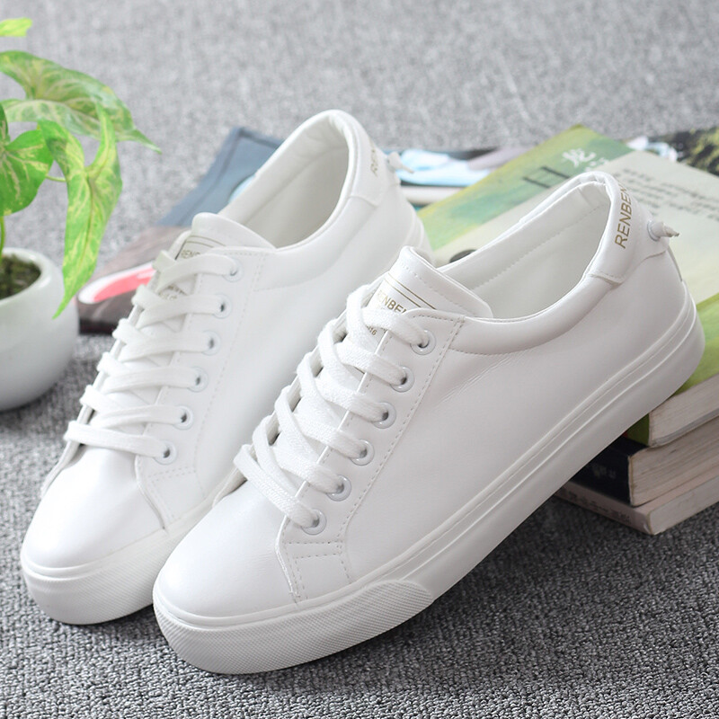 人本韩版低帮鞋女 平底运动鞋系带休闲鞋纯色系带板鞋小白鞋女鞋
