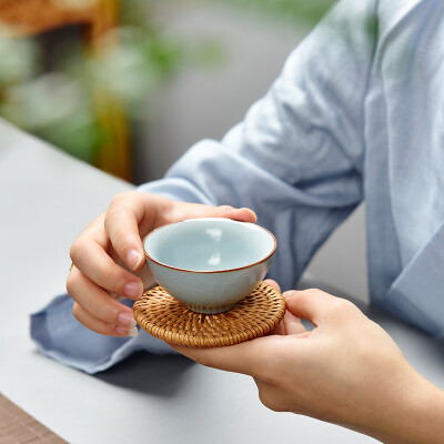 功夫茶杯陶瓷汝窑茶杯汝瓷杯开片单杯汝瓷品茗杯小茶杯主人杯