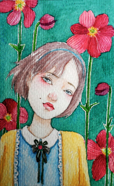 以野棉花为元素的画。陌上花开，可缓缓归矣。