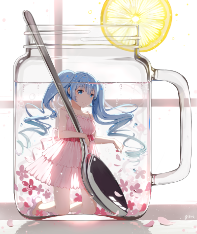 P站 Pixiv 画师名：GKN
二次元 VOCALOID miku 初音未来 初音 初音ミク 粉色短裙 阳光 窗户 花茶 茶 柠檬 miku茶 勺子 粉花 这样的茶务必给我来一杯【最近回归】