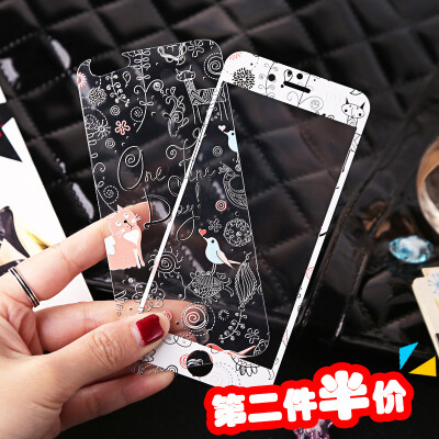 简悦 苹果6plus钢化膜手机玻璃彩膜iPhone6s浮雕前后全屏5.5卡通