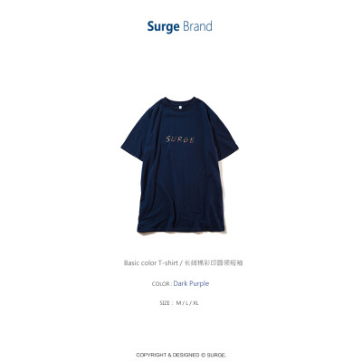 SURGE BRAND 16 Summer End 简约藏蓝洗水长绒棉彩印圆领短袖T恤