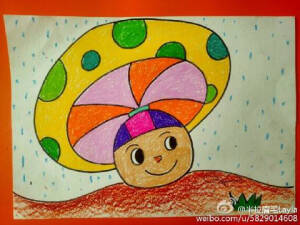 #儿童画##儿童美术#蜡笔画-蘑菇伞