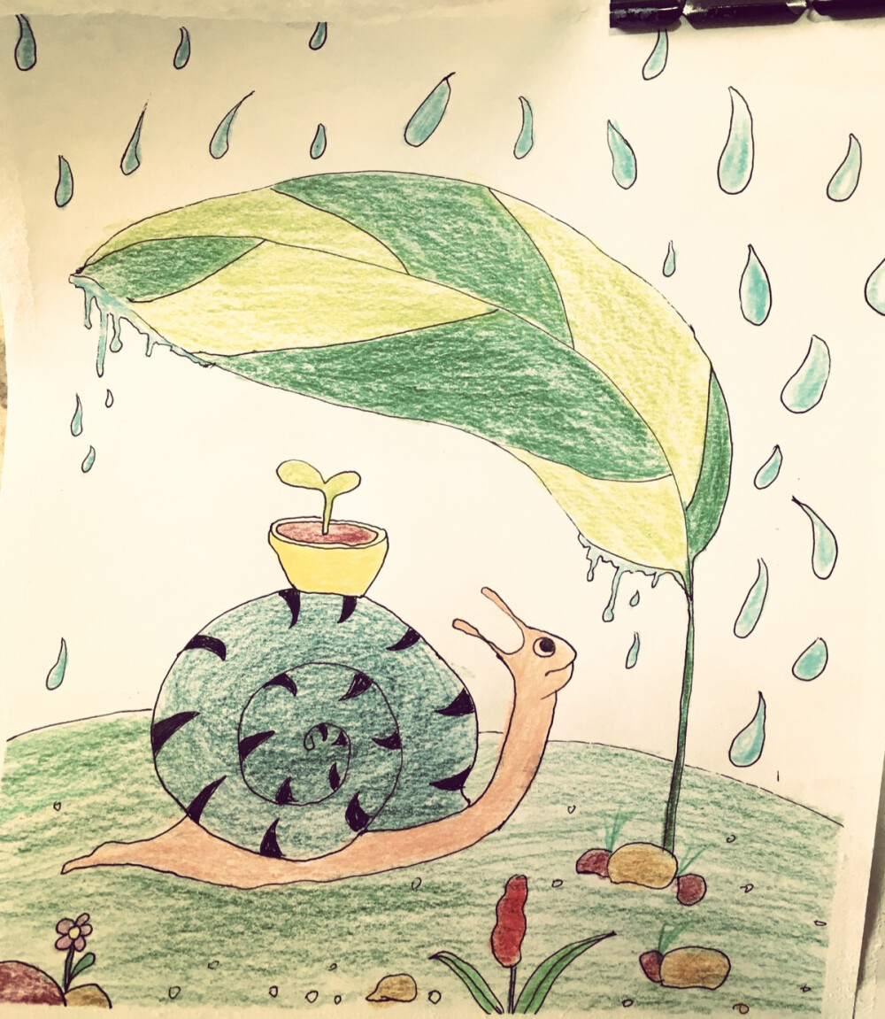 创意儿童画下雨了小蜗牛