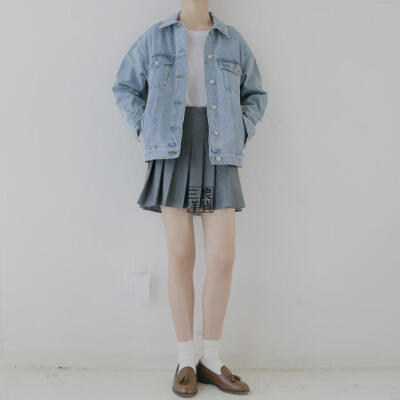 美式复古学院风BF宽松牛仔衣外套 