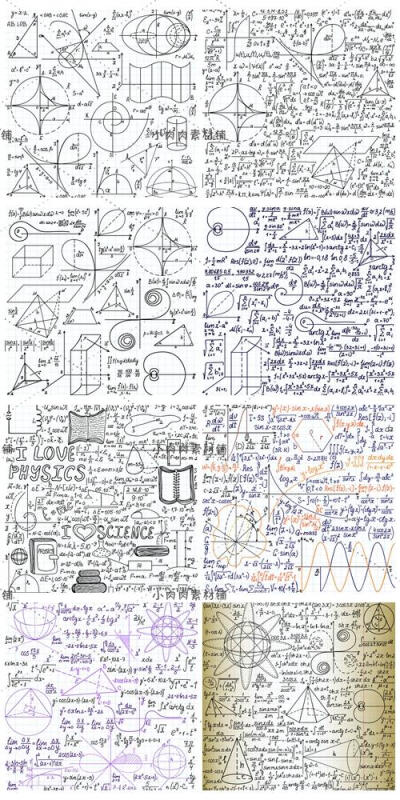 24组科技数学类图表公式笔记铅笔线稿图EPS矢量设计素材
