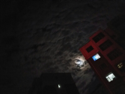 月亮在白莲花的云朵里穿行。