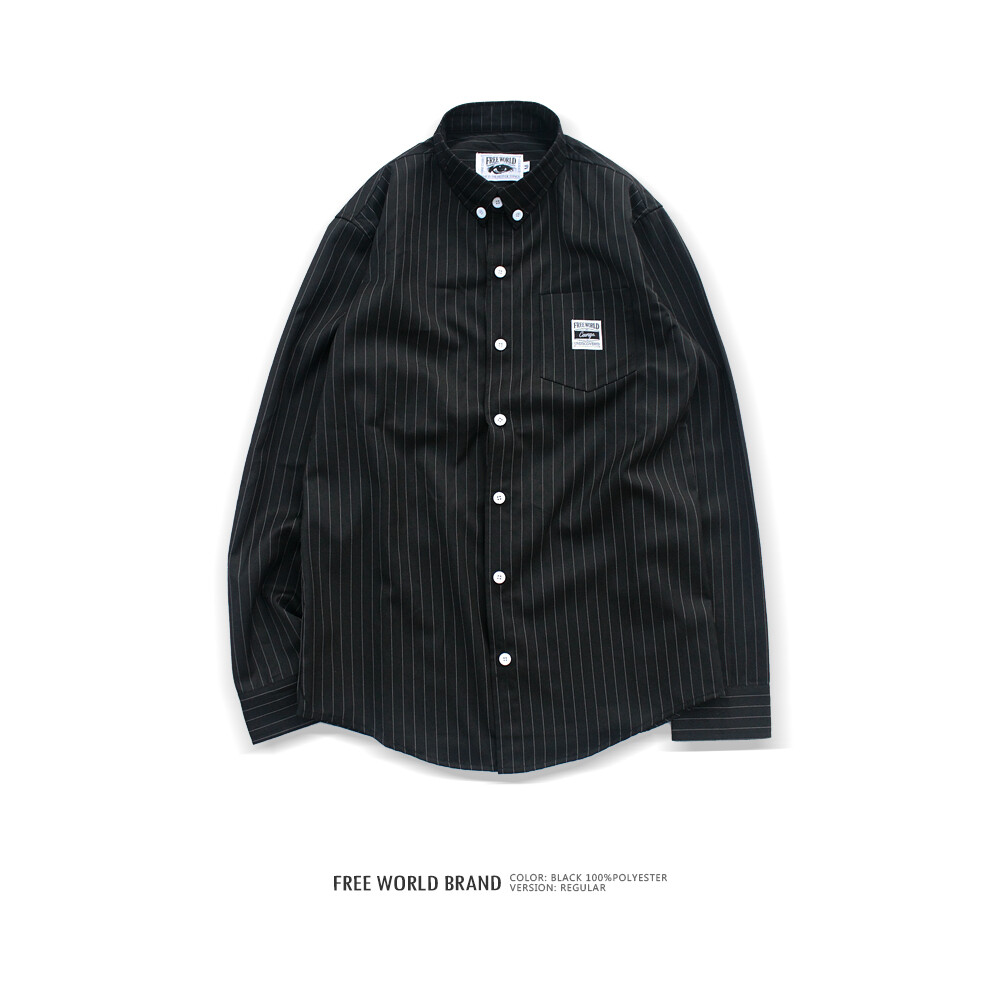 FREE WORLD BRAND 2016AW 黑色条纹方领衬衫 免烫 不粘毛 不易皱