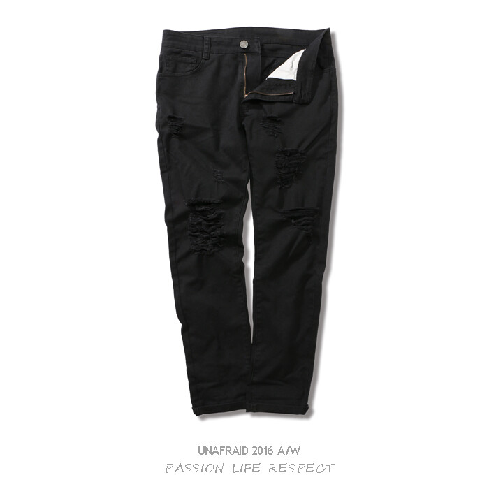 UNAFRAID 2016A/W SLIM FIT PANTS 修身牛仔裤 破烂黑色