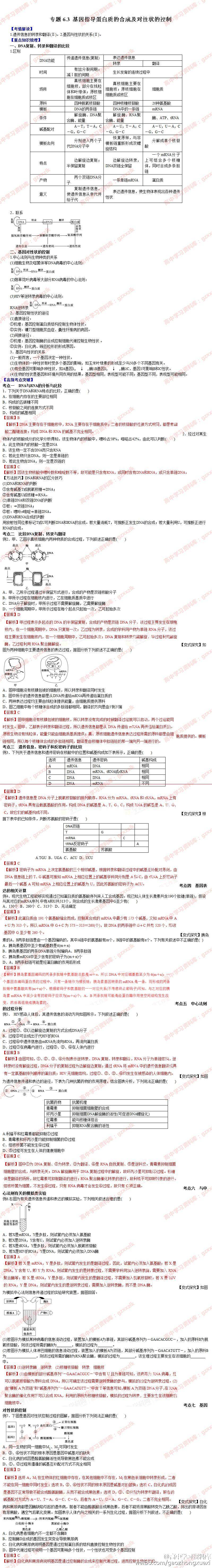 高考生物 专题6.3 基因指导蛋白质的合成及对性状的控制