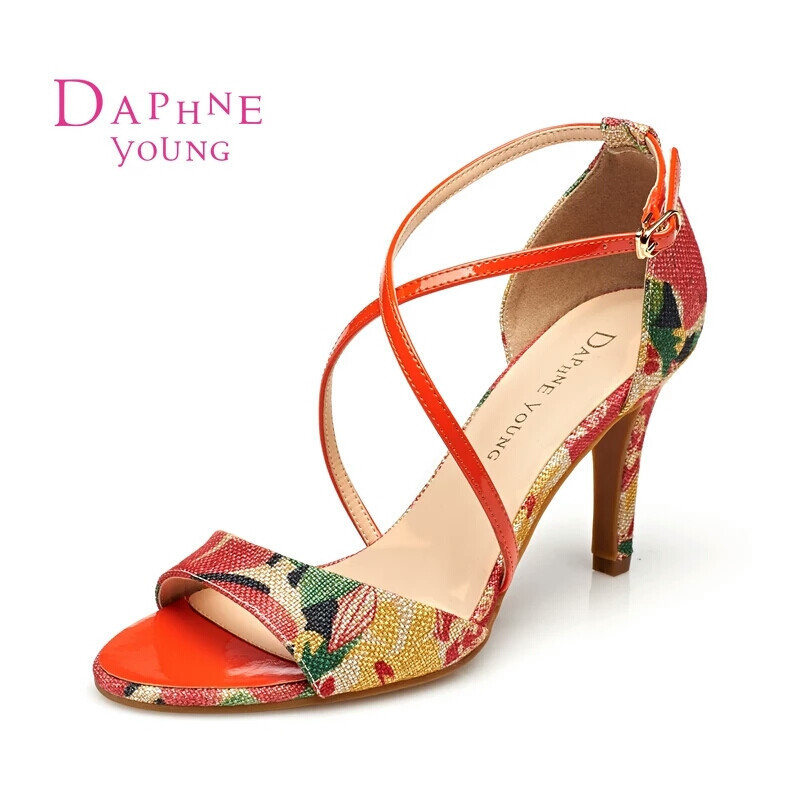 Daphne/达芙妮2015正品 罗马风超高细跟印花优雅女凉鞋1515303041